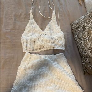 SHEIN White Crochet Two-Piece Set